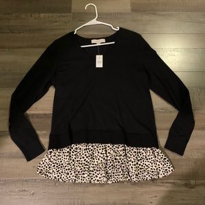 Geo V-Neck Mixed Media Sweater